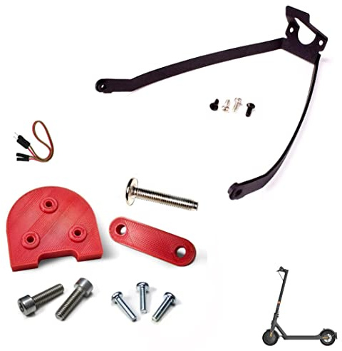 Myfuturshop® Soporte Guardabarros Trasero con Ruedas de 10 para Patinete Xiaomi 1S, Essential. + Kit Piezas alzadores Caballete y Guardabarros. (Rojo)