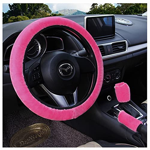 Egurs Rattmuff Plysch Universal Bil skydd 3 stycken/set halkskydd varmt handbroms växellåda skydd biltillbehör rosa