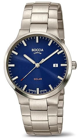 Boccia Solar Herren Armbanduhr mit Gehäuse aus Titan, in der Farbe: Silber, Armband aus: Titan, Gehäusedurchmesser: 39 mm, 3652-02