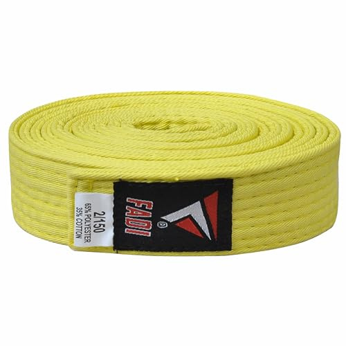 Fadi Sports Martial Arts Belt for Karate, Judo, Aikido and Taekwondo - Durable Cotton-Polyester Blend for Adults and Kids (Yellow, 5)