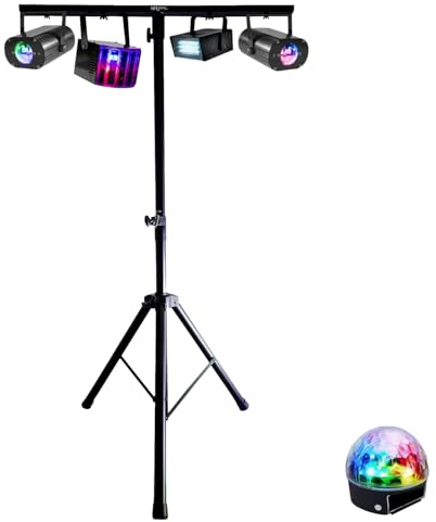 Mooving Light & Sound - Pack Lumière ML-SUPPORT-DJLIGHT 1,60m réglable - 5 Jeux de Lumière Astro Strobe Derby LED