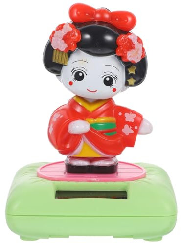 ifundom Poupée Kimono Solaire Danseuse Oscillante pour Décoration De Voiture Figurine Miniature À Secouer La Tête Alimentée par Lumière Ornement De Tableau De Bord Créatif Et Animé