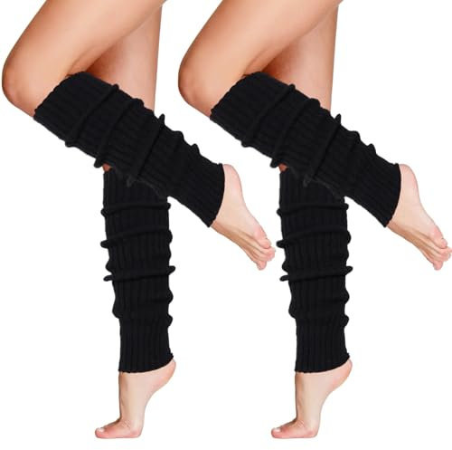 Bremorou 2 Paar Beinwärmer Leg Warmers Ballett Beinstulpen Für Mädchen Damen Stulpen Frauen Mädchen Gestrickte Beinwärmer Stricken Legwarmers Schwarz Gestrickte Steigbügel-Beinstulpen (2, Schwarz)