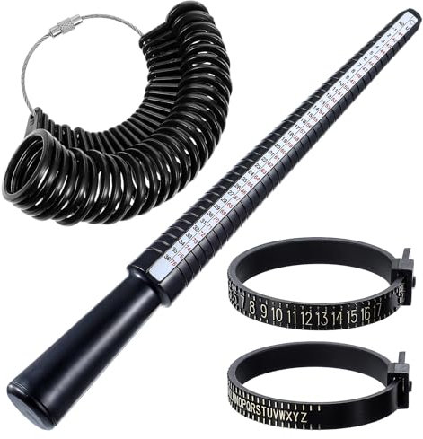 JJUNW 4 Stück Ringgrössenmesser Set, Ringschablone Ringgrößenmesser Ringgröße Messen Ringstock Ringmaß Ring Sizer Messskalen Set zum Messen von Ringdurchmessern Größenstandard