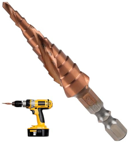 M35 Cobalt Step Drill Bit for Metal, HSS Spiral Step Drill Bit Grooved Stepped 6.35mm Hex Shank Multiple Hole Metric 3-13mm Titanium High Speed Steel Cone Cutter for Stainless Steel Wood Plastic DIY