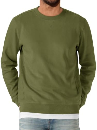 Runcati Herrsweatshirt långärmad rund hals tröja män lätt enfärgad långärmad tröja basic fritid sport toppar