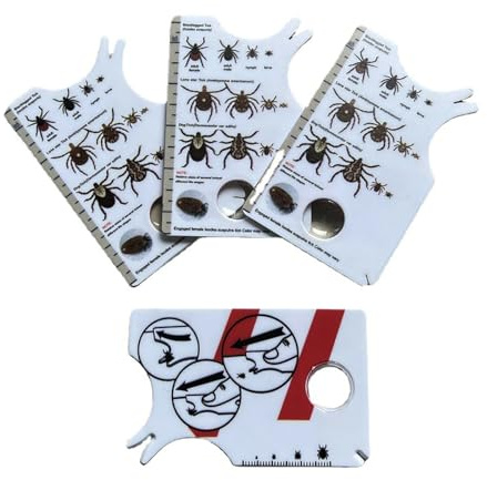 Lot de 5 cartes à tiques pour personnes avec loupe, éliminateur de tiques pour éliminer rapidement et en toute sécurité les tiques chez les humains et les animaux domestiques (5)