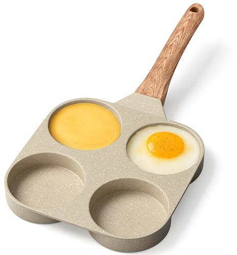 4-Cup Nonstick Frying Egg Pan White Marble, Granite Pancake Pan, PFOS & PFOA Free, Die-Cast Aluminum with Heat-Resistant Handle, 500°F Stove-Safe, Compatible with Induction, Gas & Electric Cooktops