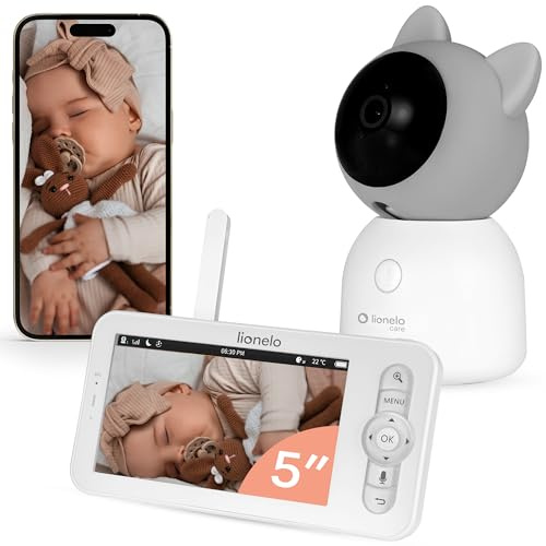LIONELO Babyline 9.2 Babyvakt AI-Detektering av Gråt Rörelse & Täckt Huvud | med Kamera 2K & 5″ Skärm, Tvåvägskommunikation, Nattlampa, Vaggvisor & Appstyrning | upp till 200 m Räckvidd