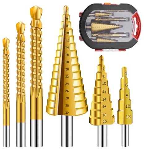 Set di 6 punte per trapano HSS con alloggiamento rivestito in titanio, include 3 misure di foratura per passo e 3 misure di foratura Twist per la lavorazione dei metalli, lavorazione del legno