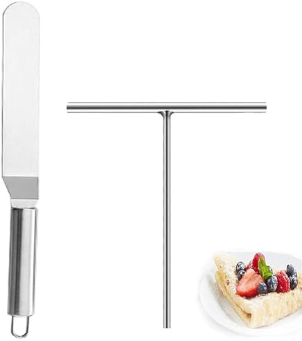 Set de 2 Piezas Utensilios para Crepes – Distribuidor de Masa, Espátula de Acero Inoxidable Antiadherente, Accesorios para Hacer Crepes y Panqueques, Resistente al Calor