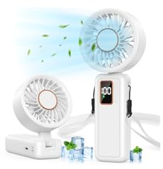 Ventilatore Portatile, 6000mAh Batteria, 5 Velocità Ventilatore USB con LCD Display, 120° Pieghevole Ventilatore da Tavolo, 3 in 1 Mini Ventilatore per Ufficio, Camera da Letto, Viaggi e All’aperto