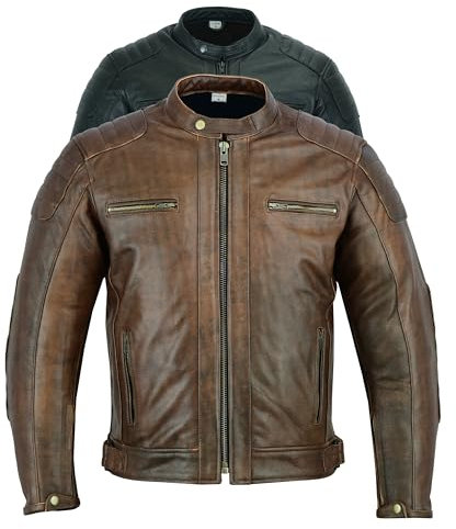 Texpeed Motorrad lederjacke herren mit protektoren - Braun Winter/Sommer Gesteppt echtleder Bikerjacke - Motorrad mit original biker rüstung gepanzert (EN 1621-1) Schutz 6XL