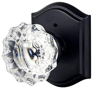 CLCTK Glass Door Knobs Interior with Lock, Vintage Privacy Crystal Door Knobs for Bedroom Bathroom, Matte Black
