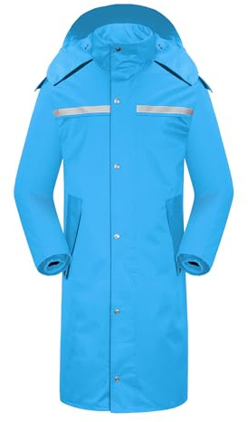 iCreek Raincoat Waterproof Long Rain Jacket Lightweight Rainwear Reflective with Packable Hood for Men Women Adults (XL, Blue)