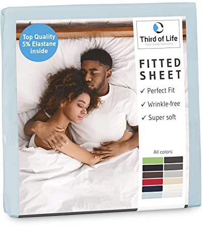 Premium Spannbettlaken 180x200 cm, Aus natürlicher, weicher Baumwolle, Das atmungsaktive Bettlaken BENE ist fussel- & faltenfrei, Designed in Germany, Jersey Bettbezug 20 cm Höhe, 180x200cm himmelblau