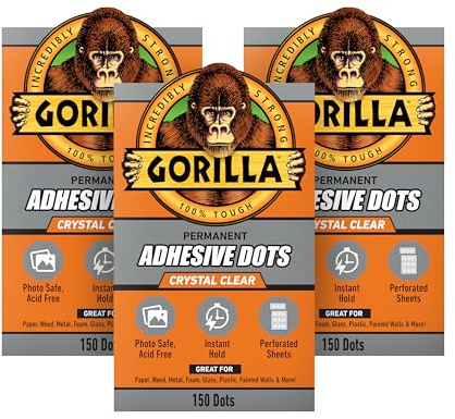 Gorilla Permanent Adhesive Dots, Double-Sided, Clear, 0.5 Diameter, 150 Pieces (Pack of 3) - No Mess, Photo Safe