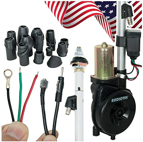 Audiotek Waterproof Universal Electric Power Automatic Antenna Car SUV AM FM Radio Mast Aerial 12V Made with Stainless Steel Built-in Imported Micro Relays, 3C-2V Coaxial Cable