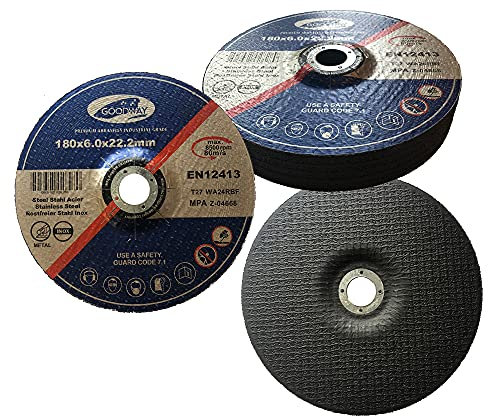 Goodway Schruppscheiben Set │ 5 Stück │ Ø 180 x 6.0 mm │ Profi-Schleifscheiben für Stahl & Metall │ Für Winkelschleifer