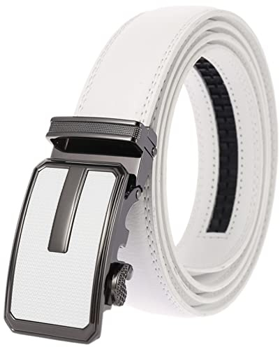 Anopo Cintura da uomo in vera pelle con fibbia automatica in lega Cintura da abito in jeans per abiti casual da lavoro regolabile Bianco 130CM