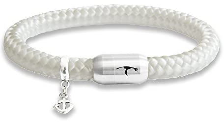 Paris Montana Das Original Sylt Gravur Segeltau Unisex Armband Mit Anker Anhänger Unisex Geflochten Handmade Hochwertiger Magnetverschluss Durchmesser 8mm (Weiß, 20.00 CM)