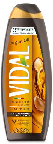 Vidal - Bagnoschiuma Argan Oil, Formula Nutriente, con Olio di Argan, Dermatologicamente Testato, 500ml