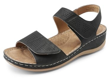 DREAM PAIRS Women's Wedge Sandals for Summer Dressy Casual Comfortable Sandals for Women Outdoor SDFS2419W,Size 5,Black,SDFS2419W