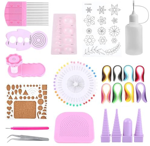XHTLLO Kit De Manualidades De Papel para Quilling con Herramientas Ranuradas, Pinzas De Acero Inoxidable, Tiras De Colores, Tabla De Quilling, Entrenamiento De Curling, para Decoraciones Creativas