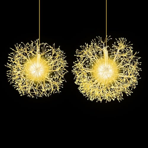 GOPLUS Juego de 2 Bolas Decorativas de Navidad en Forma de Diente de León, Esfera Colgante con 912+576 Luces LED, Globos Luminosos, Decoración Navideña Interior y Exterior para Árbol Hogar Jardín