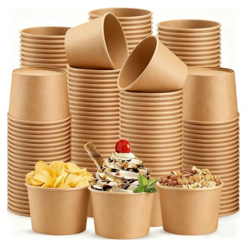 Kokoie 50 Stück Eisbecher Pappe, 235 ML Papier-Eisbecher, Eisbecherr aus Pappe, Papier Dessertbecher für Gefrorener Joghurt, Suppe