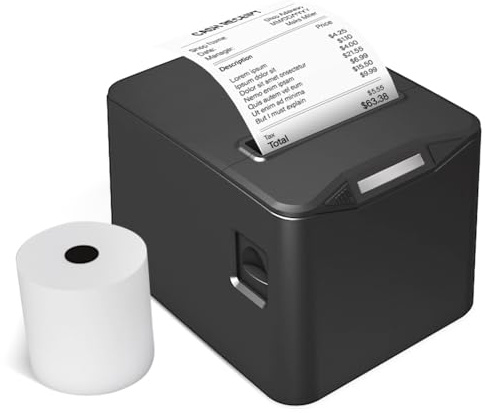 Tomvorks Stampante Termica per Ricevute 80mm Stampa Termica Diretta Desktop Connessione USB+LAN Alta velocità con Taglierina Automatica Cestino Carta di Grandi Dimensioni Supporto ESC/POS per