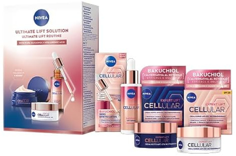 NIVEA Cellular Expert Ultimate Lift Solution, Skincare Kit completo con Siero Bakuchiol Effetto Lifting 30 ml, Crema Giorno SPF30 50 ml e Crema Notte 50 ml con Bakuchiol Puro e Acido Ialuronico