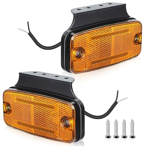 DARKGUARD 2 x Luces de Posición Laterales Remolque LED de Gálibo Ambar Brillantes 12V/24V con Soporte de Tornillo y Reflector Luz de Posición Balizamiento Lateral de Camiones y Caravanas IP67 E-Mark