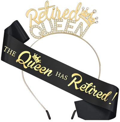 Bubaxuce Cadeaux De Retraite Pour Femmes - Fête De Départ À La Retraite, Ornements Noir Et Or Avec Écharpe Et Diadème - La Reine S’est Retirée ! Reine