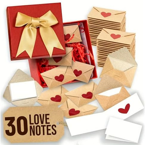 Diy Love Notes Box, Mini Blank Cards & Envelopes for Him Her, Mini Note Cards With Envelopes, Note Cards And Envelopes Set for Wife Husband Girlfriend Boyfriend, Wife, Anniversary & Birthday (30Pc)