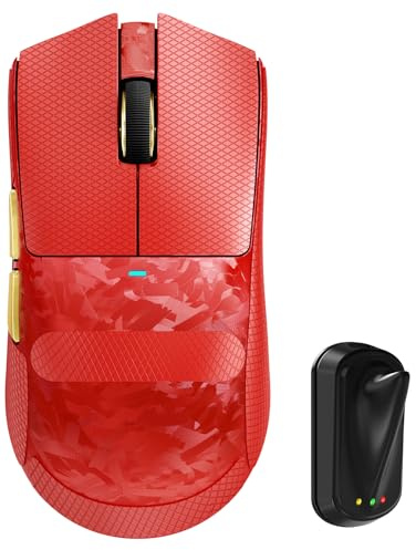 MAMBASNAKE ATTACK SHARK X11 ULTRA Carbon Fiber Wireless Gaming Mouse with Grip Tape, Nordic 54L15, PAW3950MAX, 42000DPI, Dual 8000Hz, 63g Lightweight, Shark-fin Dongle, Double-Layer Feet, Red