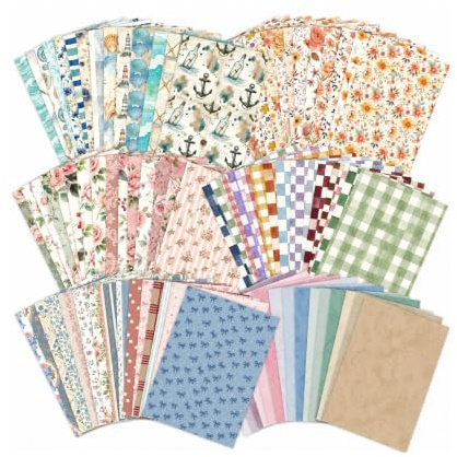 Cuxawamiyo Juego de Papel para Scrapbook 6 Paquetes, 180 Hojas 15,5 x 20 cm Papel para Manualidades Estampado Colorido, Accesorios Vintage para Scrapbooking y Journal