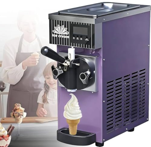 Mjukglassmaskin 450 W med LED-panel och kapacitet 4–5 L/tim Purple | För mjukglass, yoghurtdesserter och sorbet med 2,5 L behållare, 1 L cylinder och enkel rengöring