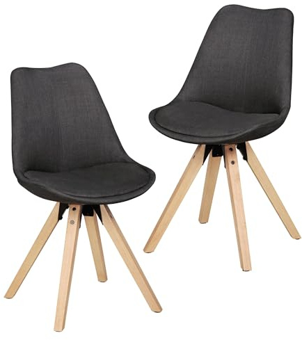 FineBuy Design Esszimmerstühle 2er Set Anthrazit Skandinavische Stühle mit Holzbeinen, Retro Stuhlset Bunt, Küchenstühle mit Stoff, Lehnenstuhl Modern, Küchenstuhl Esszimmer