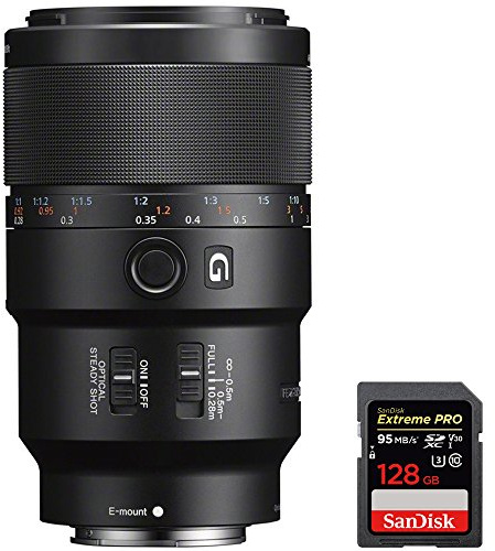 Sony (SEL90M28G FE 90mm F2.8 Macro G OSS Full-Frame E-Mount Macro Lens with Sandisk Extreme PRO SDXC 128GB UHS-1 Memory Card