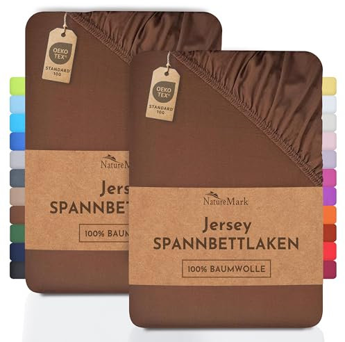 NatureMark 2er Pack Jersey Spannbettlaken, Spannbetttuch 100% Baumwolle in vielen Größen und Farben MARKENQUALITÄT ÖKOTEX Standard 100 | 120x200 cm - Schoko braun