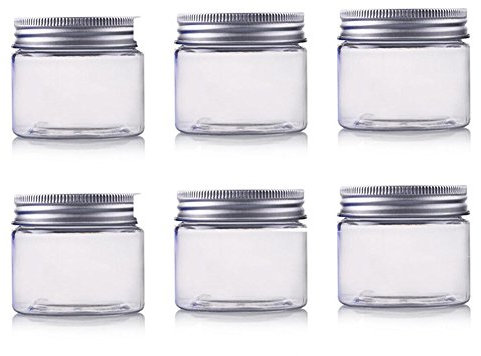 Erioctry En Plastique Pet Vide Conteneurs Cosmétiques Bocaux Avec Argent Couvercle Aluminium Crème Boîte De Lotion Pommades Bouteille Alimentaire Pot Maquillage , Claire 250Ml / 8Oz Pots -6 Count (Pack Of 1)