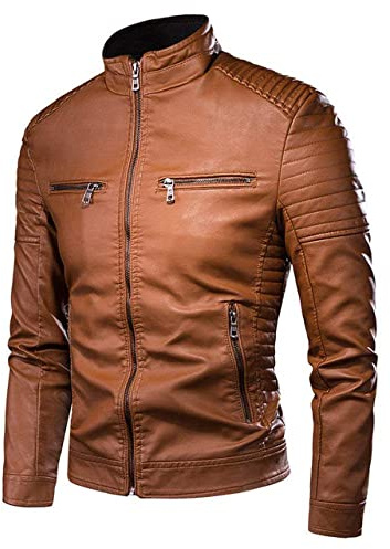 Earnmore Lederjacke Herren,Retro Casual Slim Stehkragen Motorradjacke, Winter Men Biker Pocket Design Pu Pilotenjacken Kunstledermantel, Zum Motorradfahren, Kostümpartys, Ausflüge, Ausflüge Usw.