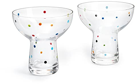 The Wine Savant Mundgeblasenes Margarita- und Weinglas - Konfetti Margarita, Martini & Weingläser Cinco de Mayo Luxus mundgeblasenes Glas - Große Party (Polka Dot Vintage Design)