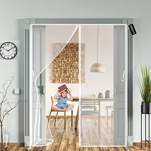 Magnetic Fly Screen Door 90x180cm(35x70inch) Insect Protection Mesh Curtain Auto Closer Magnet Patio Door for Balcony Door, Cellar Door, Without Drilling - White