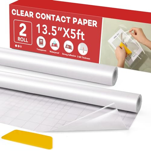 ZENOWICK 2 Rolls Clear Contact Paper, Adhesive Book Covers 13.5 in x 5 ft
