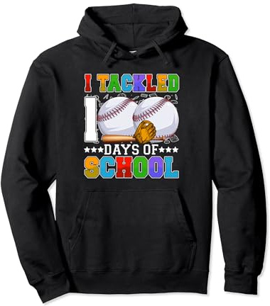 I Tackled 100 Days Of School Baseball Balls Bat & Helmet Boy Pullover Hoodie