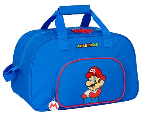 SUPER MARIO PLAY - Bolsa de Deporte, Mochila, Ideal para Niños de Diferentes Edades, Cómoda y Versátil, Calidad y Resistencia, 40x23x24 cm, Color Azul/Rojo