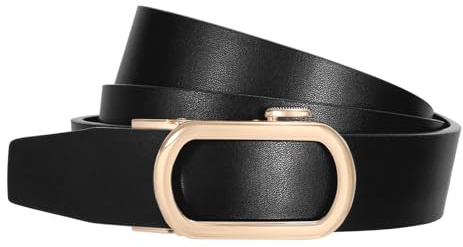 SUOSDEY Women Leather Ratchet Belt for Jeans Pants with Gold Automatic Sliding Buckle,Ladies Dress Belt,Width 1.2,black