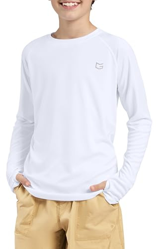 G Gradual Boy's Rash Guard UPF 50+ Sun Protection Shirt Quick Dry Long Sleeve Swim Shirts Lightweight SPF Youth Fishing Shirt(White,L)